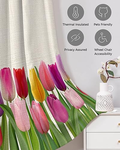 Miniatura 3 de Spring Tulip Doorway Curtains - Blackout Curtains 78 Inches Long, Farm Bright Colorful Flowers Linen Texture Sliding Door Curtains Grommet Window