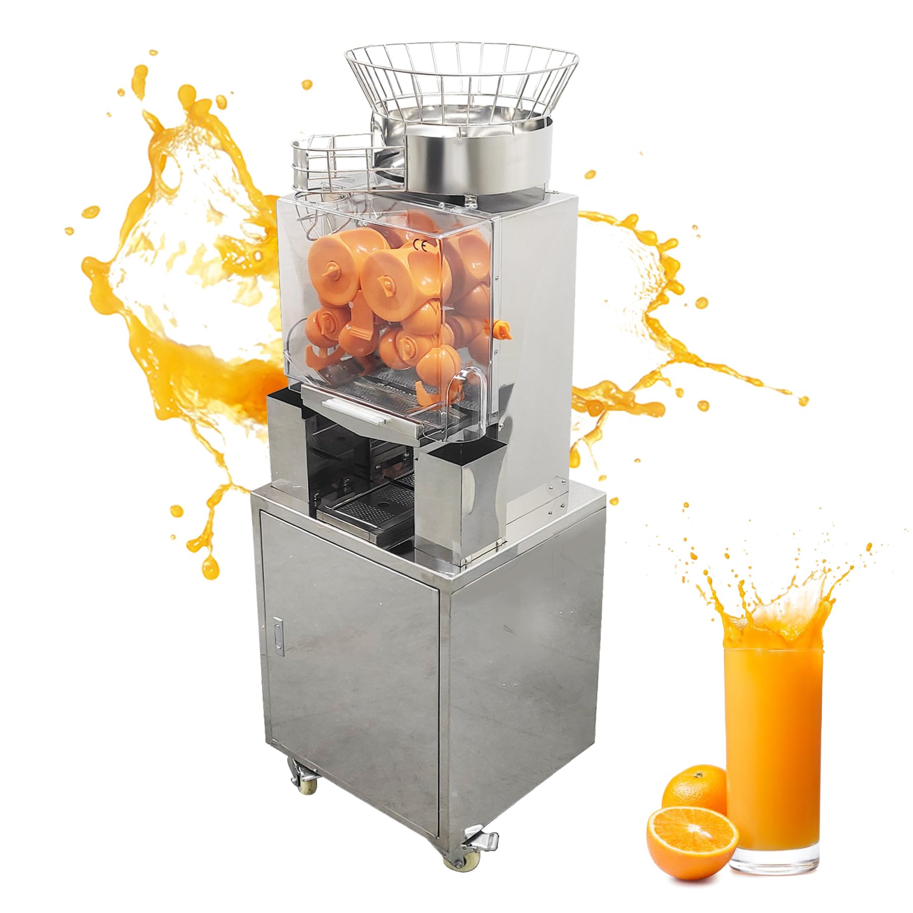 TECHTONGDA Commercial Orange Juicer Machine Orange Squeezer for 20 per Minute 110V Automatic Juice Extractor with Peel Collecting