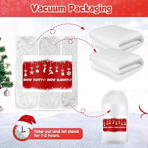 Miniatura 3 de BESTEEL Decoración de nieve artificial de Navidad de 18 onzas + 2 rollos de nieve de Navidad de 3 pies x 8 pies, mantas de nieve artificial para