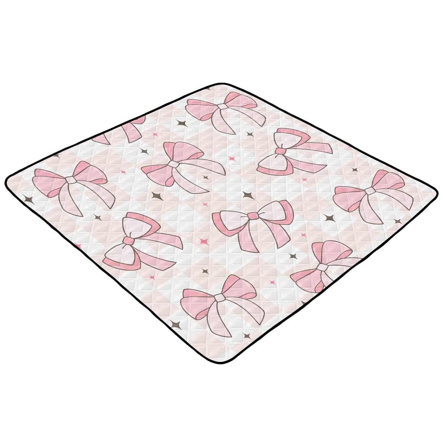 Baby Play Mat Pink Bows on Checkerboard 50 x 50 Playpen Mat for Floor Play Gym Crawling Non-Slip Cushioned Baby Playmat for Infants, Babies, Toddlers Multi 4