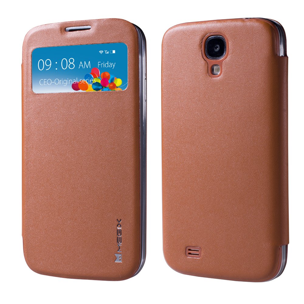Megix TechnologyOriginal Series Automatic Sleep/Awake, Screen Protector and S View Window Cover for Galaxy S4 - Retail Packaging - Brown