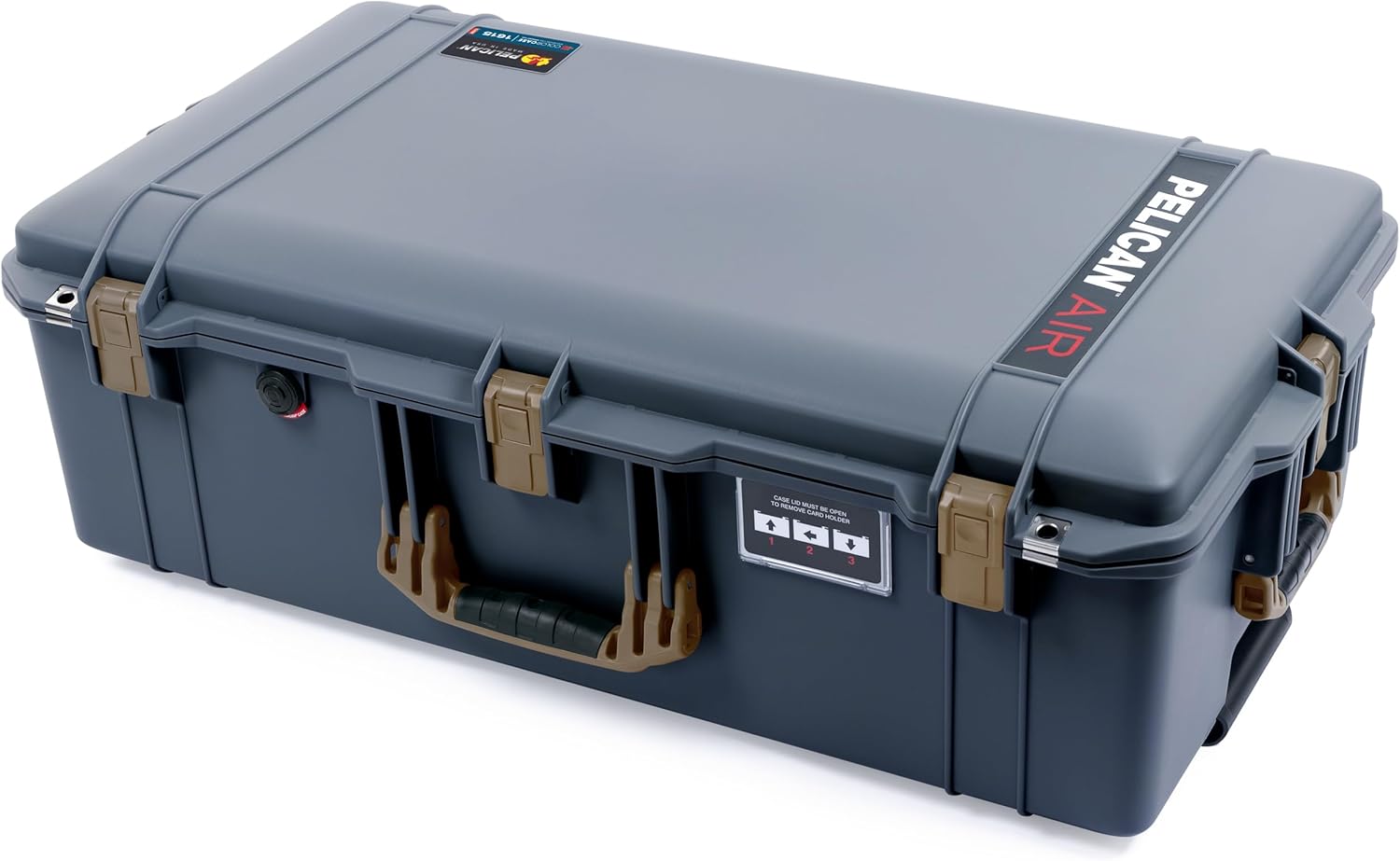 Charcoal Pelican 1615 Air case with Dark Desert Dirt Handles & latches. Comes empty & with wheels.