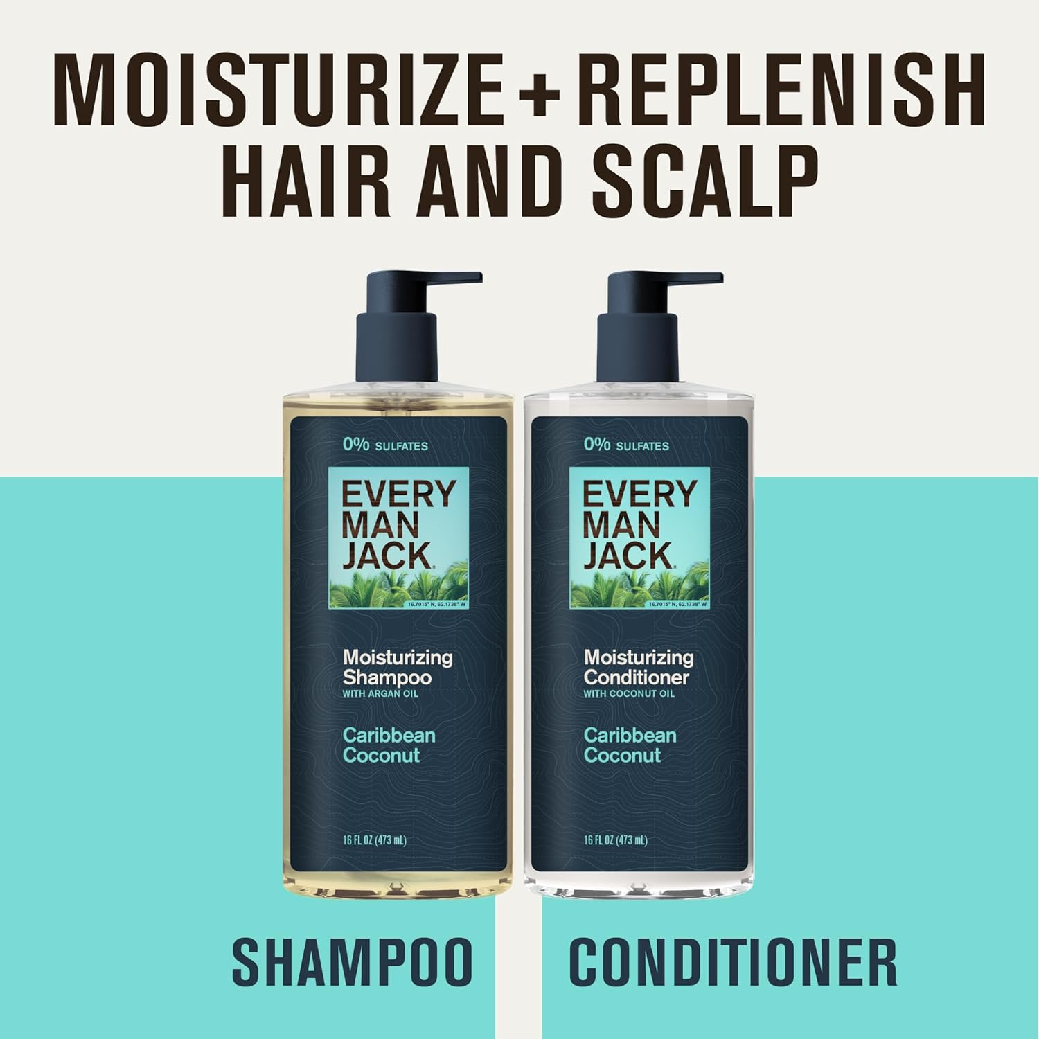 Every Man Jack Men's Shampoo and Conditioner Set - Caribbean Coconut - Made w/Plant Powered Moisturizing Ingredients like Coconut & Argan Oil - 16 fl oz (2 Pack) - Image 2