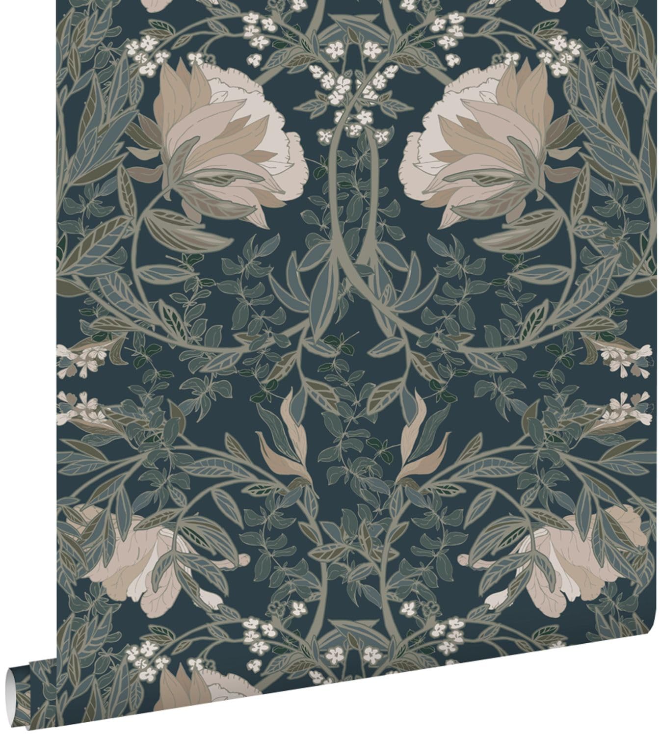 Esta Home Tapete Blumenmuster im Jugendstil Dunkelblau 53 cm x 10.05 m