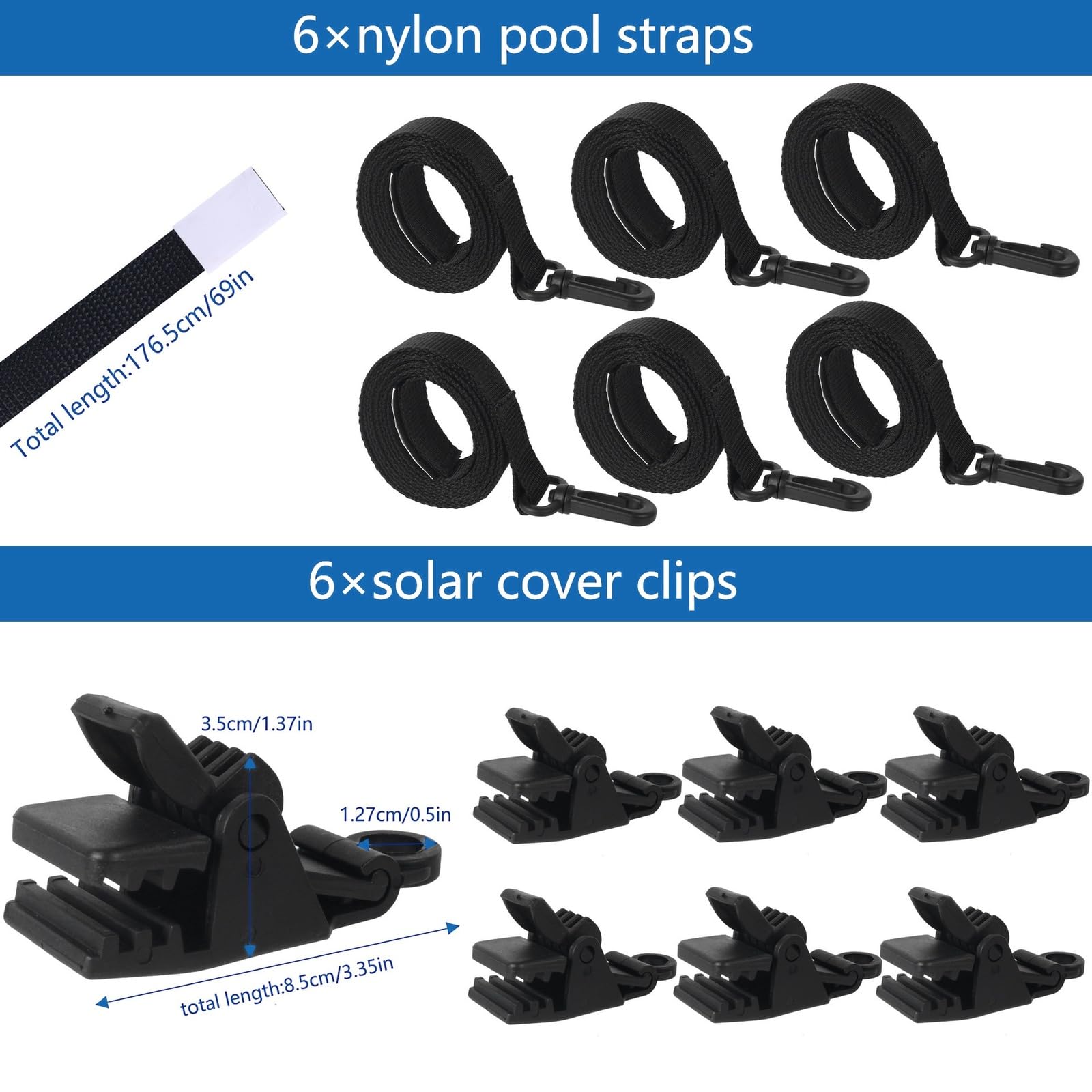 Correa para enrollador de piscina, juego de 6/8 correas de protección para lona de piscina, carrete de piscina, juego de 6/8 bandas de fijación y abrazaderas, accesorios de piscina (juego de 8 piezas)
