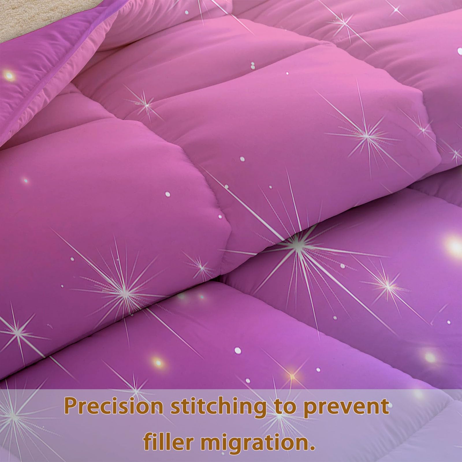 Generisch Edredón bonito y sencillo con diseño de estrellas, para todo el año, para 4 estaciones, edredón de 155 x 220 cm, reversible, lavable, color rosa y morado