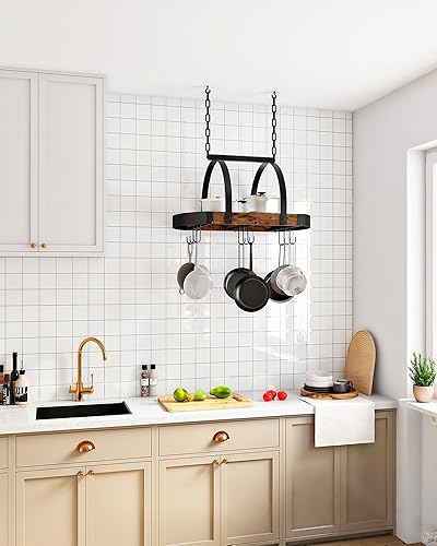 Miniatura 4 de TPR07BF - Estante colgante para ollas, soporte para ollas montado en el techo, organizador de utensilios de cocina con 9 ganchos en forma de S, para