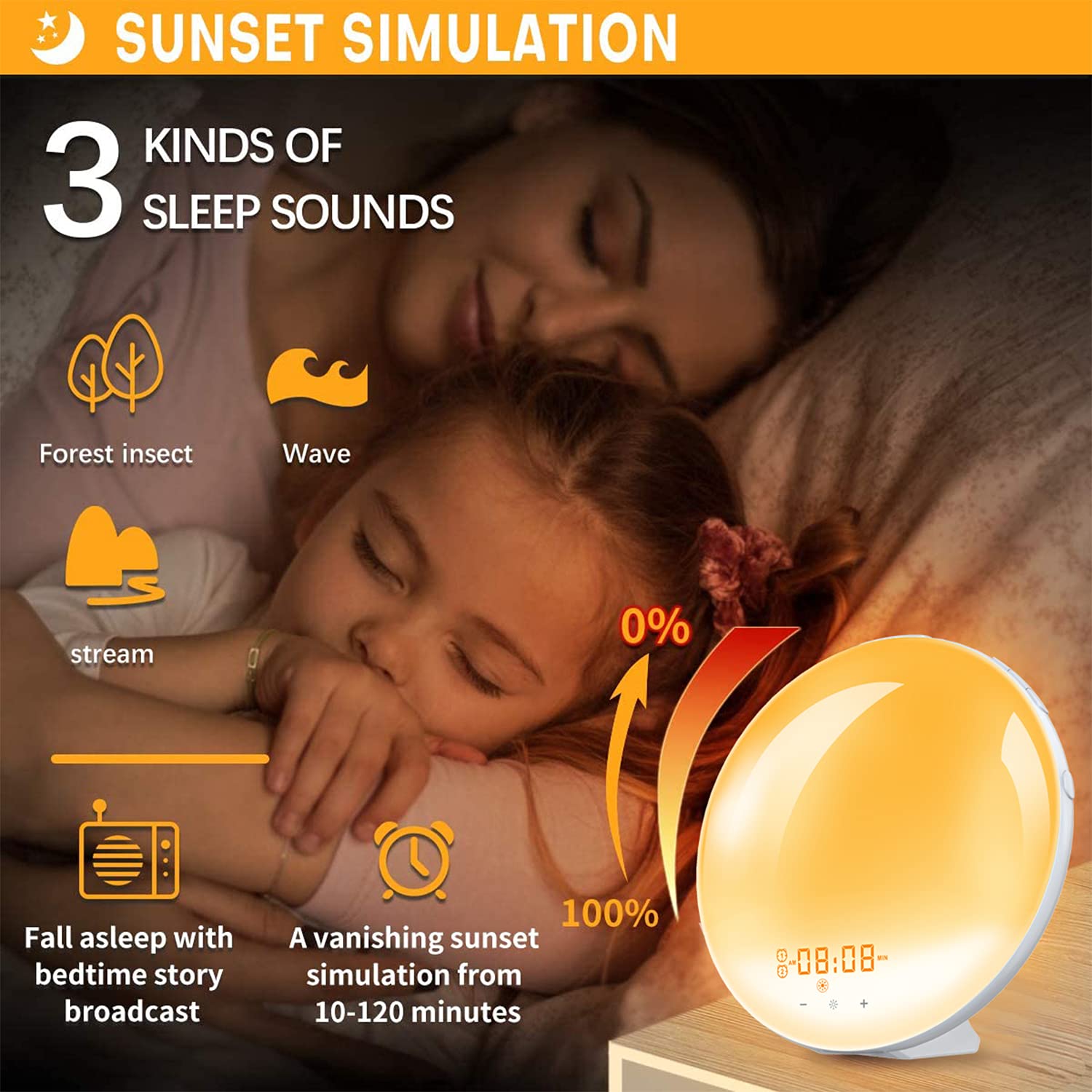 Multifunktionales Licht Smart Clock Tischlampe mit UKW-wecker Schlummerfunktion Nachttischlampe Digitaler Wecker mit Sonnenlichtsimulation
