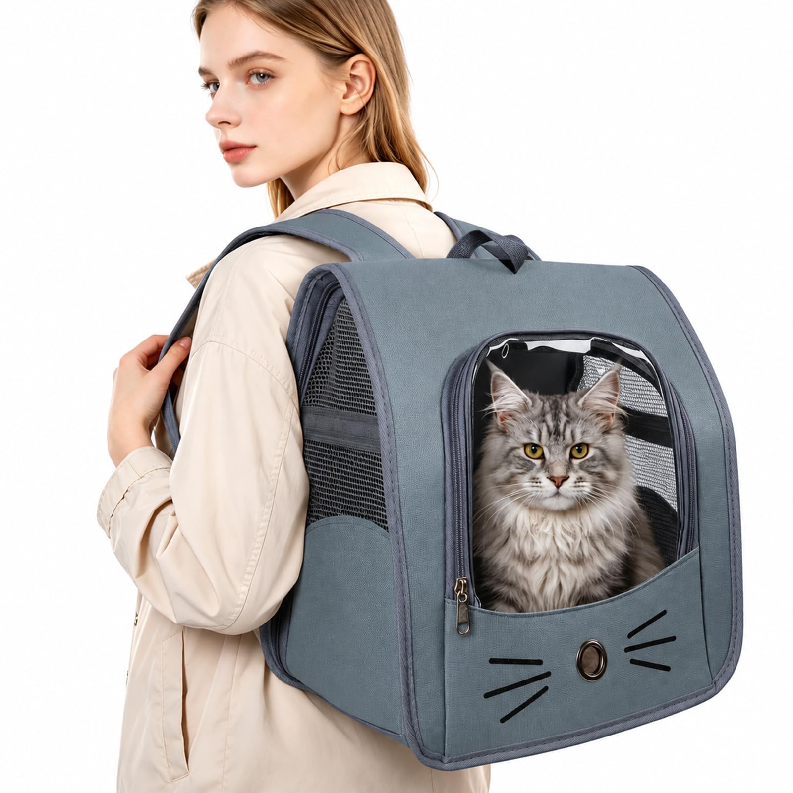 Plliocse Cat Carrier Backpack,Foldable Pet Travel Carriers Bag,Portable Pet Carrier Bag for Cats and Small Dogs,Comfort Cat Basket Airline Approved (Grey)