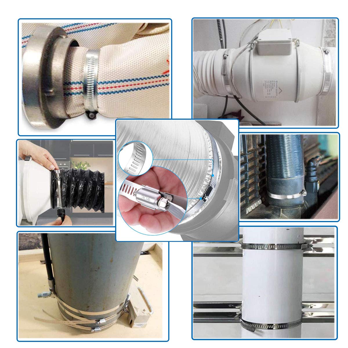 Abrazaderas ajustables de acero inoxidable para manguera de engranaje, 4 unidades