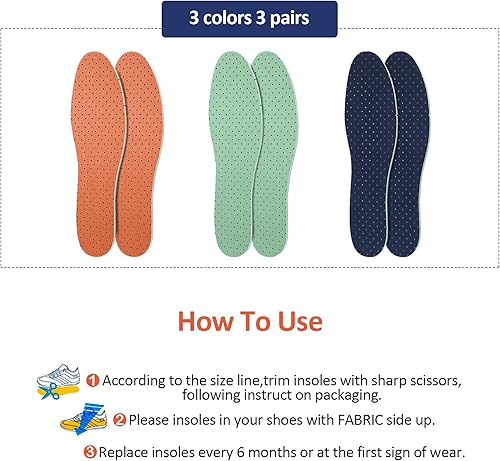 Miniatura 2 de Sintege 3 pares de plantillas transpirables para zapatos, almohadillas ultra suaves, comodidad para caminar, plantillas de repuesto perforadas de