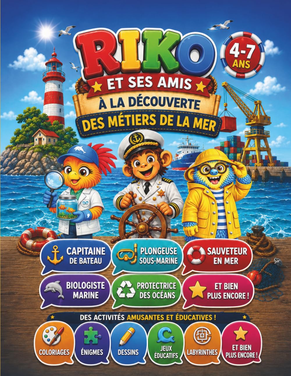 Riko et ses amis : À la découverte des métiers de la mer: Cahier plus de 50 activités amusantes et éducatives pour enfants de 4 à 7 ans - Coloriages, ... jeux éducatifs, labyrinthes et découvertes
