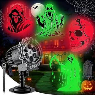 Halloween Deko Outdoor Projektor, 3D Dynamische Halloween Projektor, LED Projektionslampe Außen, 180°-Verstellung, Wasserdichte Beamer Deko für Wand Fenster Garten Hof Party