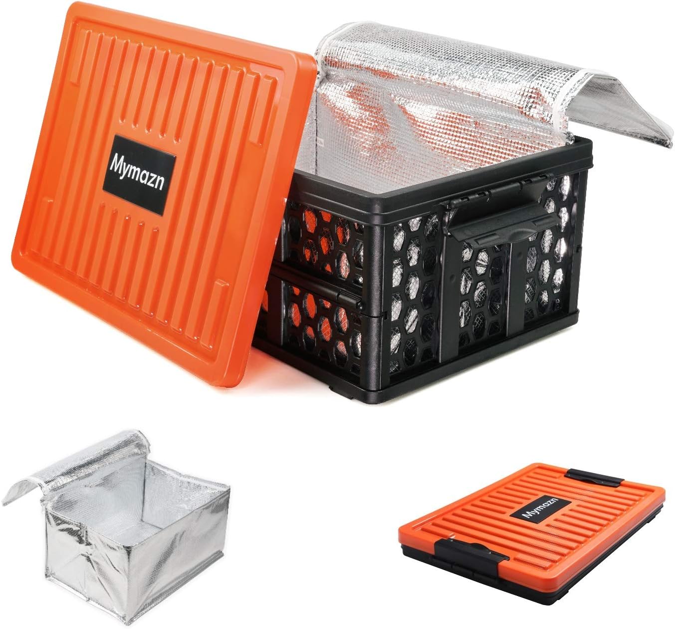 Mymazn Trunk Crate Organizer with Cooler for Car, Collapsible Plastic Trunk Lid Organizer Box for Travel, Groceries, Sports, Home, Tailgating | Removable Insulated Cooler Set