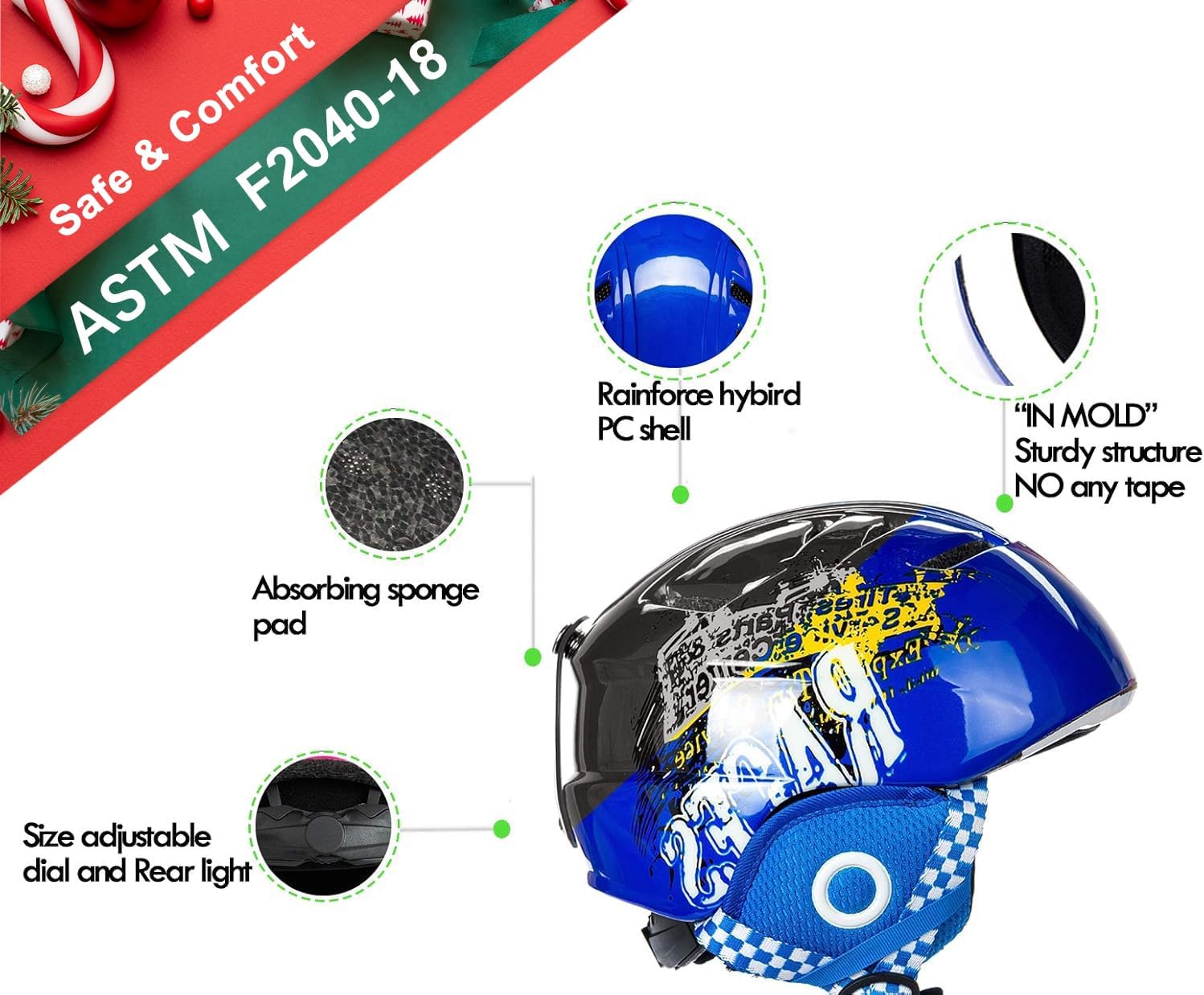 Kids Snowboard and Ski Helmet for Toddler and Children,Durable PC Shell& EPS,Safty Snow Helmet Age 2-6 Years and 5-12 Years ASTM Certified