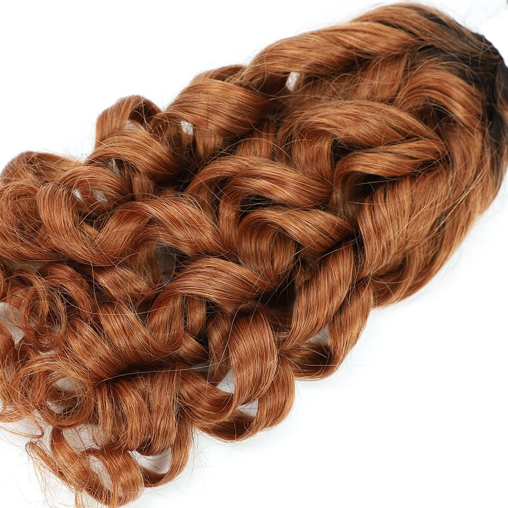 French Curly Human Hair Bundle for Black Women Ombre Brown Color 100% Brazilian Virgin Hair Afro Loose Cute Curly Bundle (8inch T1B/30)