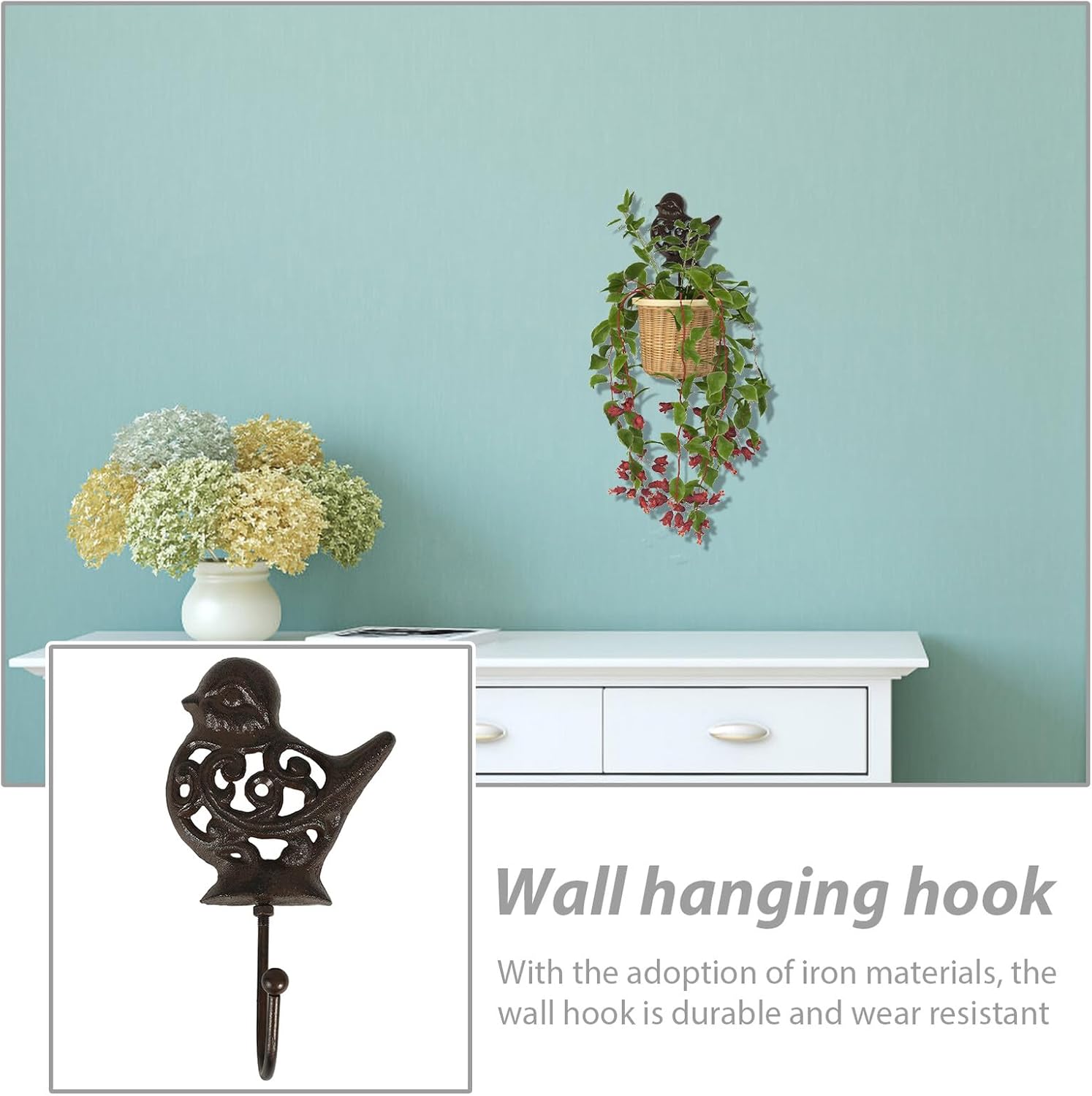 KICHOUSE 4pcs Cast Metal Bird-Shaped Wall Hooks Set, Vintage Wall Mounted Coat and Hat Hangers, Unique Key and Bag Hooks for Home Storage and Bathroom Organization