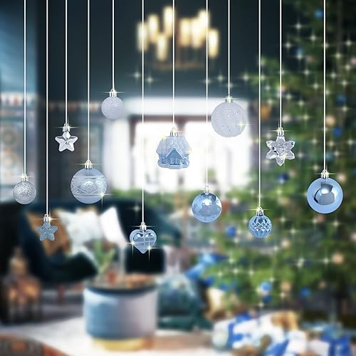 Miniatura 6 de Juego de adornos de bolas de Navidad, 88 piezas de plástico inastillables para colgar en el árbol de Navidad, para interiores y el hogar, decoración