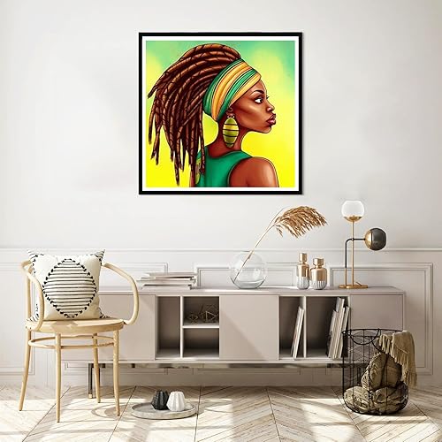 Miniatura 4 de Yomiie Pintura de diamantes 5D afroamericana completa por números, pintura de mujer africana con diamantes, bordado de diamantes de imitación, punto