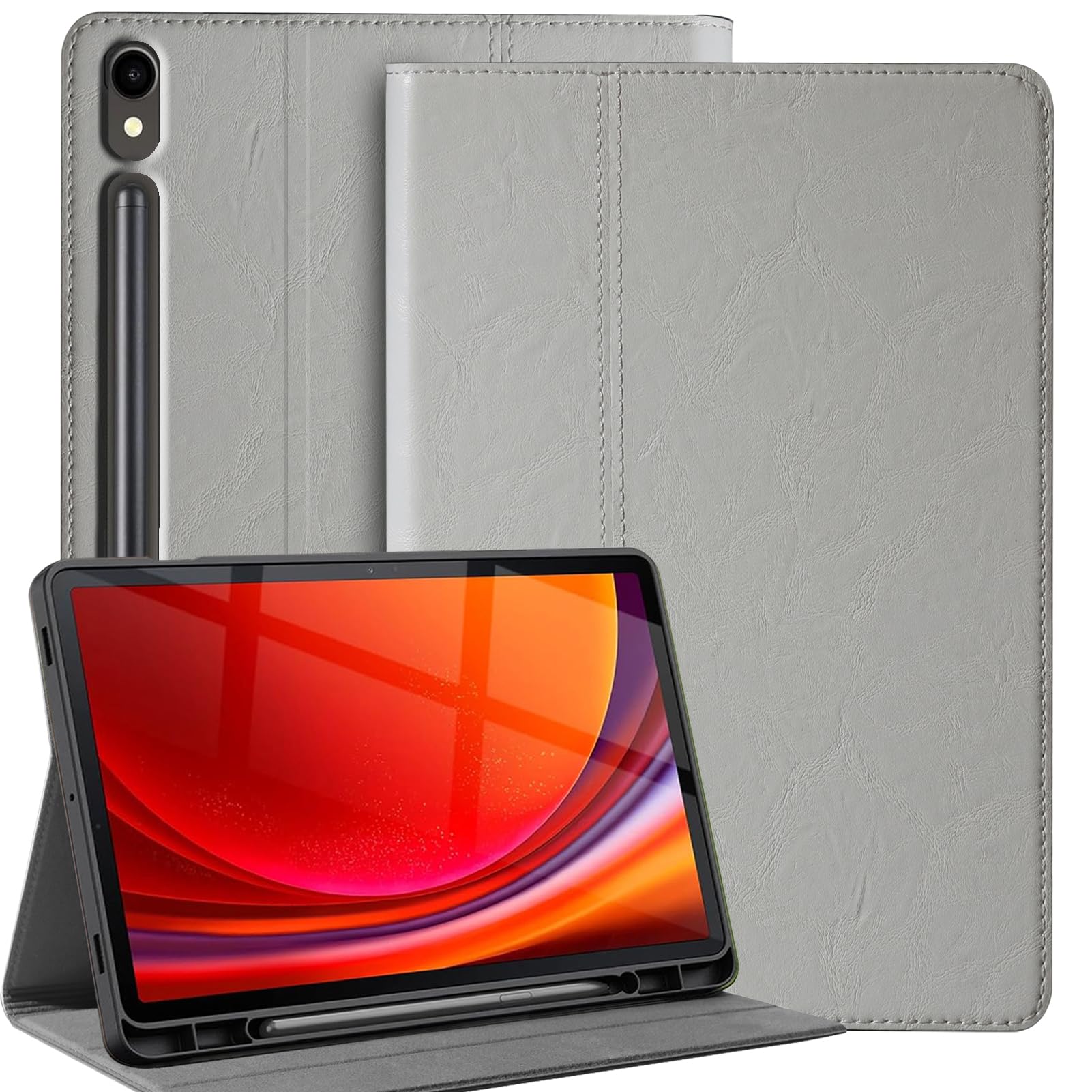 Gexmil Genuine Leather Case for Samsung Galaxy Tab S8/S7 11 Inch with Pencil Holder,Shockproof Protective Adjustable Kickstand Smart Premium Folio