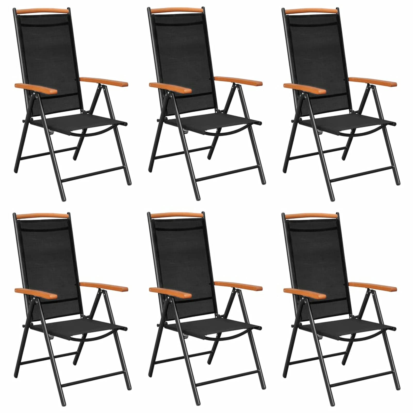 Chaises de jardin pliables anti-UV en textilène noir pour éviter la décoloration