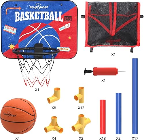 Vista 9 de Juego de baloncesto para niños con marcador electrónico y sonidos de alegría, aro de baloncesto para interiores y exteriores con 4 bolas, juguete