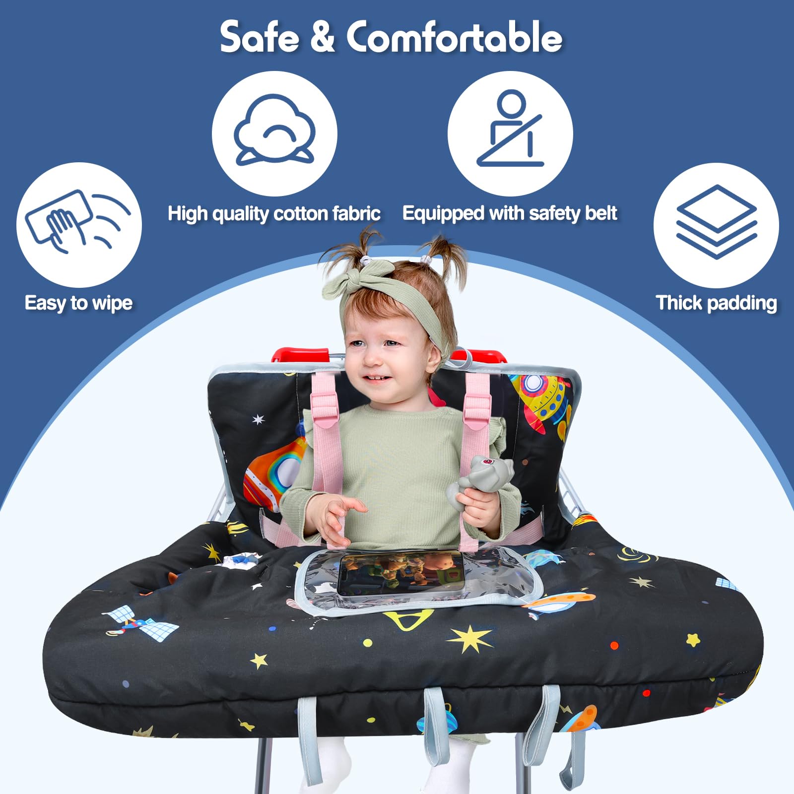 Copertura del Carrello Della Spesa per il Bambino,Copertura Sottile per Seggiolone Copertura per Carrello Della Spesa per Bambino e Bambina,Morbido e Confortevole, Lavabile in Lavatrice