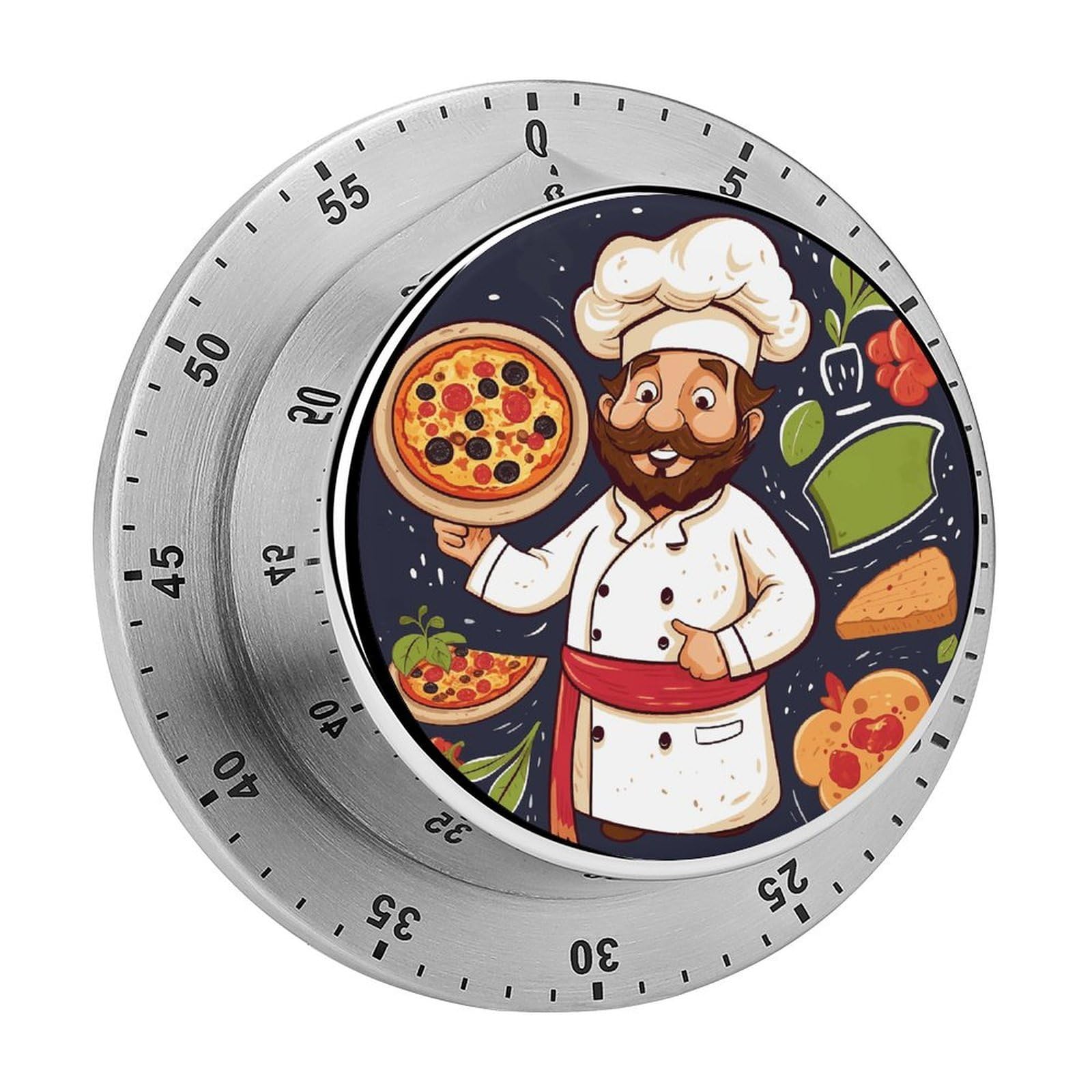 Chef Pizza Timer No Batteries Required Wind Up Timer with Loud Alarm Stainless Steel Body Exquisite Visual Mechanical Timers Magnetic Countdown Kitchen Timers for Cooking