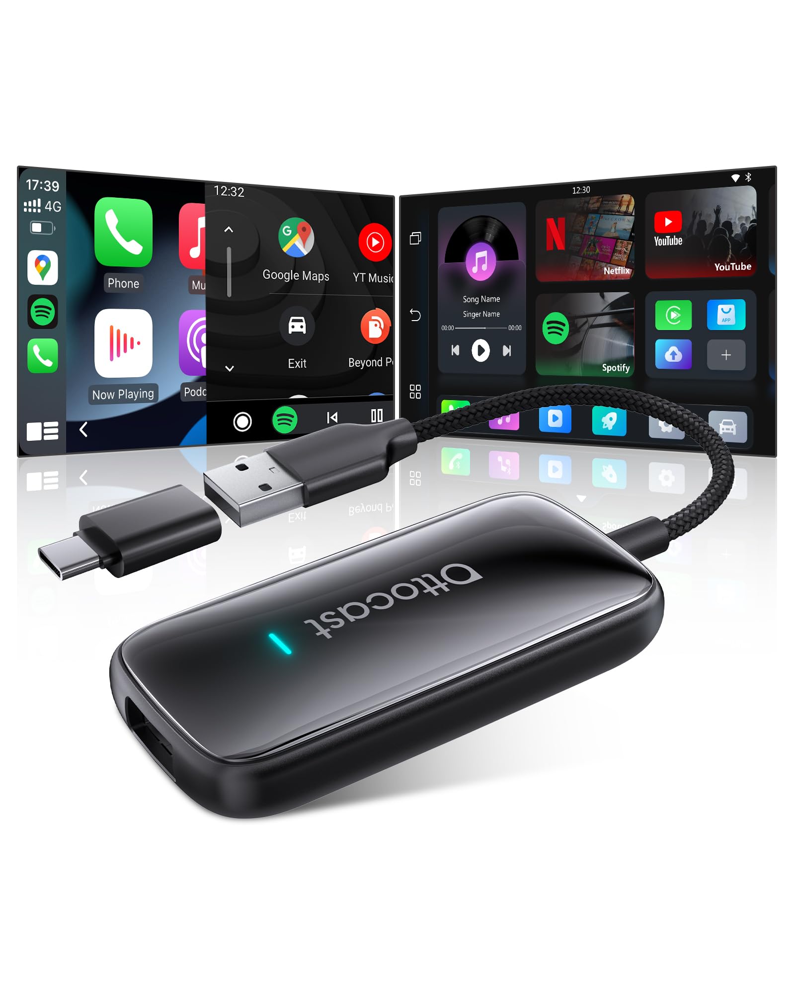 OTTOCAST Play2Video Ultra CarPlay Ai Box & Wireless CarPlay & Android Auto Adapter 3 in 1, Magic Car Video Box Support Netflix, YouTube, IPTV, Prime Video, Tiktok, Disney+ etc for Wired CarPlay Cars