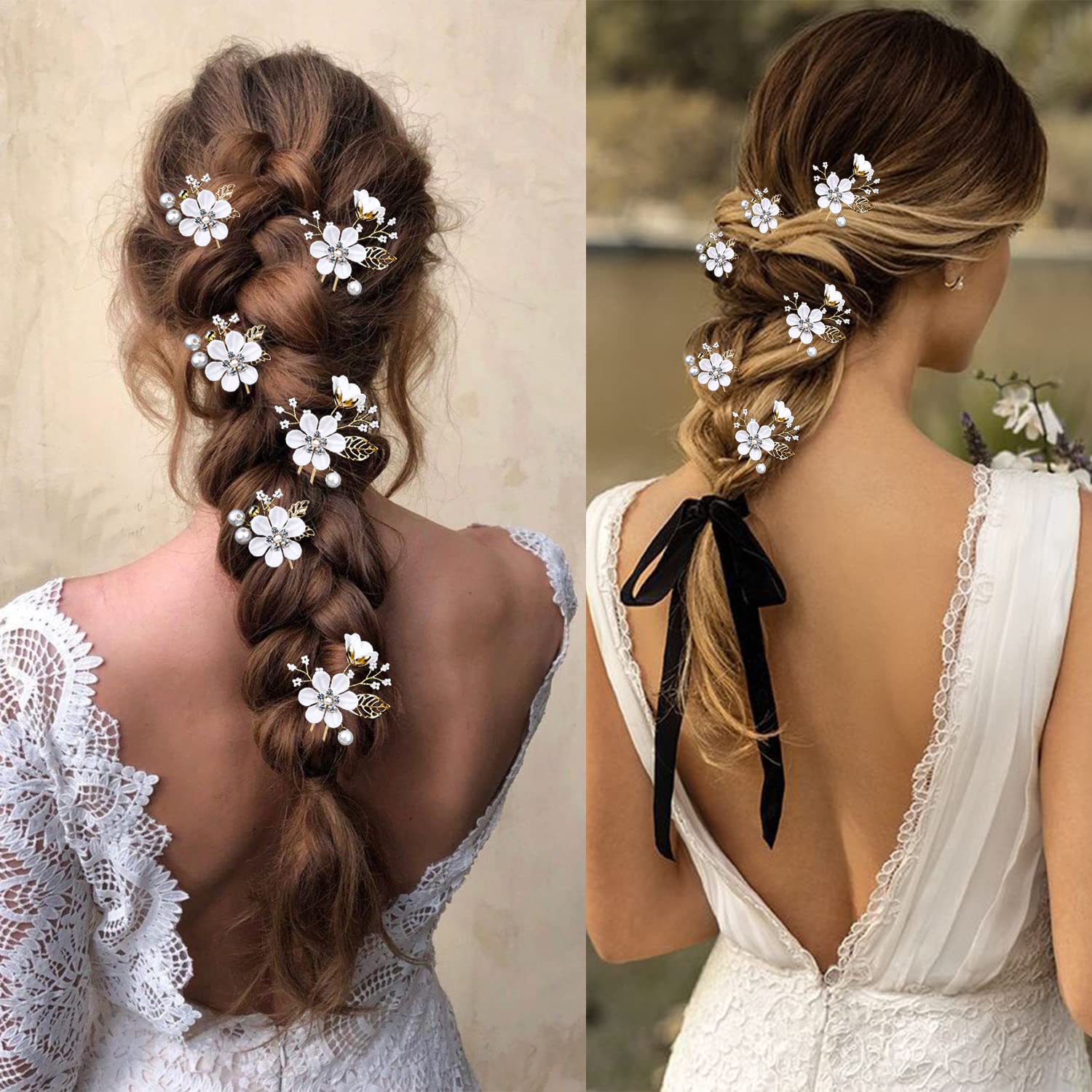 Amazon.com : 6 PCS Bridal Flower Wedding Hair Pins Crystal  display picture 2
