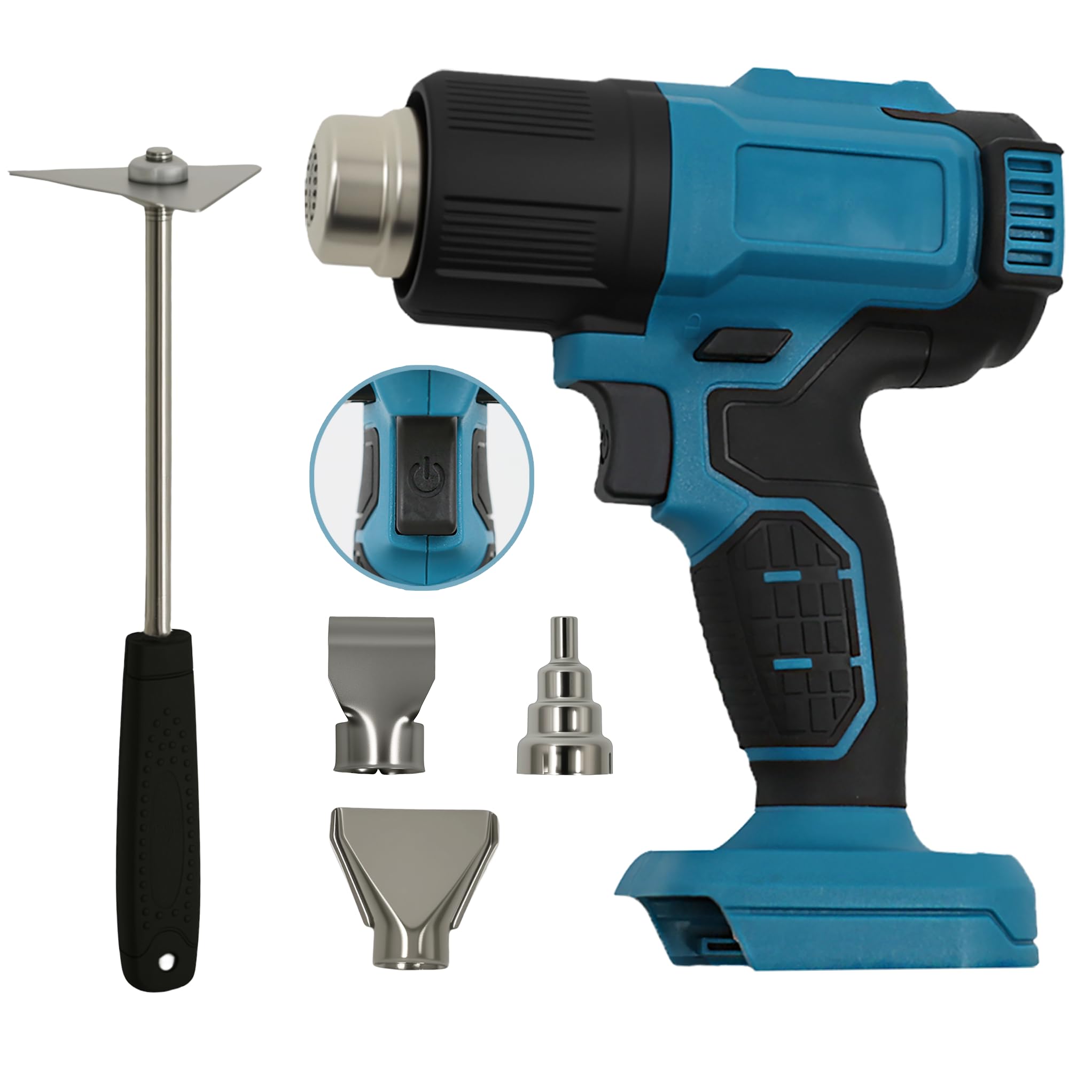 Pistola ad aria calda senza fili 350 W – Compatibile con batteria Makita 18 V 86-1022℉ soffiatore ad aria calda per fai da te, con 3 ugelli e raschietto, senza batteria