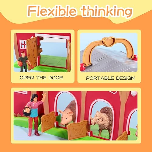 Miniatura 5 de Red Barn - Juguetes de animales de granja, 28 figuras de animales y tractor de granja, juguetes educativos de aprendizaje para niños pequeños y