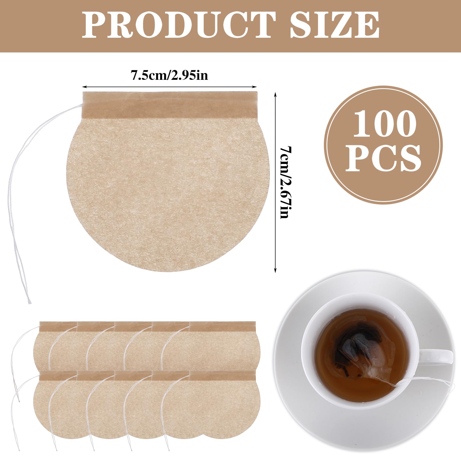 100 Sachets Filtrants à Thé Vides RLECS – 7x9 Cm, Non Tissés, Avec Cordon, Pour Thé Vrac, épices