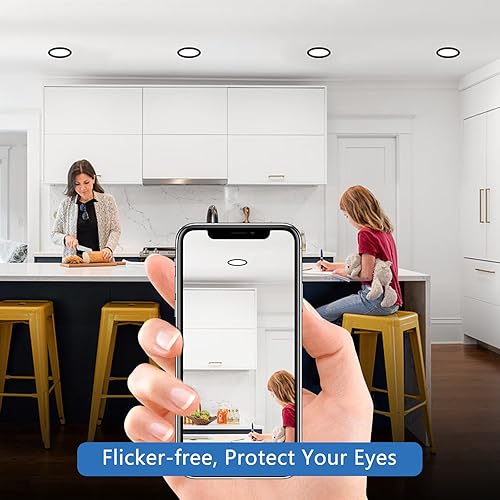 Miniatura 4 de CycevSun Luces empotrables negras sin lata de 6 pulgadas, iluminación exterior de soffito, regulables y 3000 K, 4000 K, 5000 K, seleccionables, 12