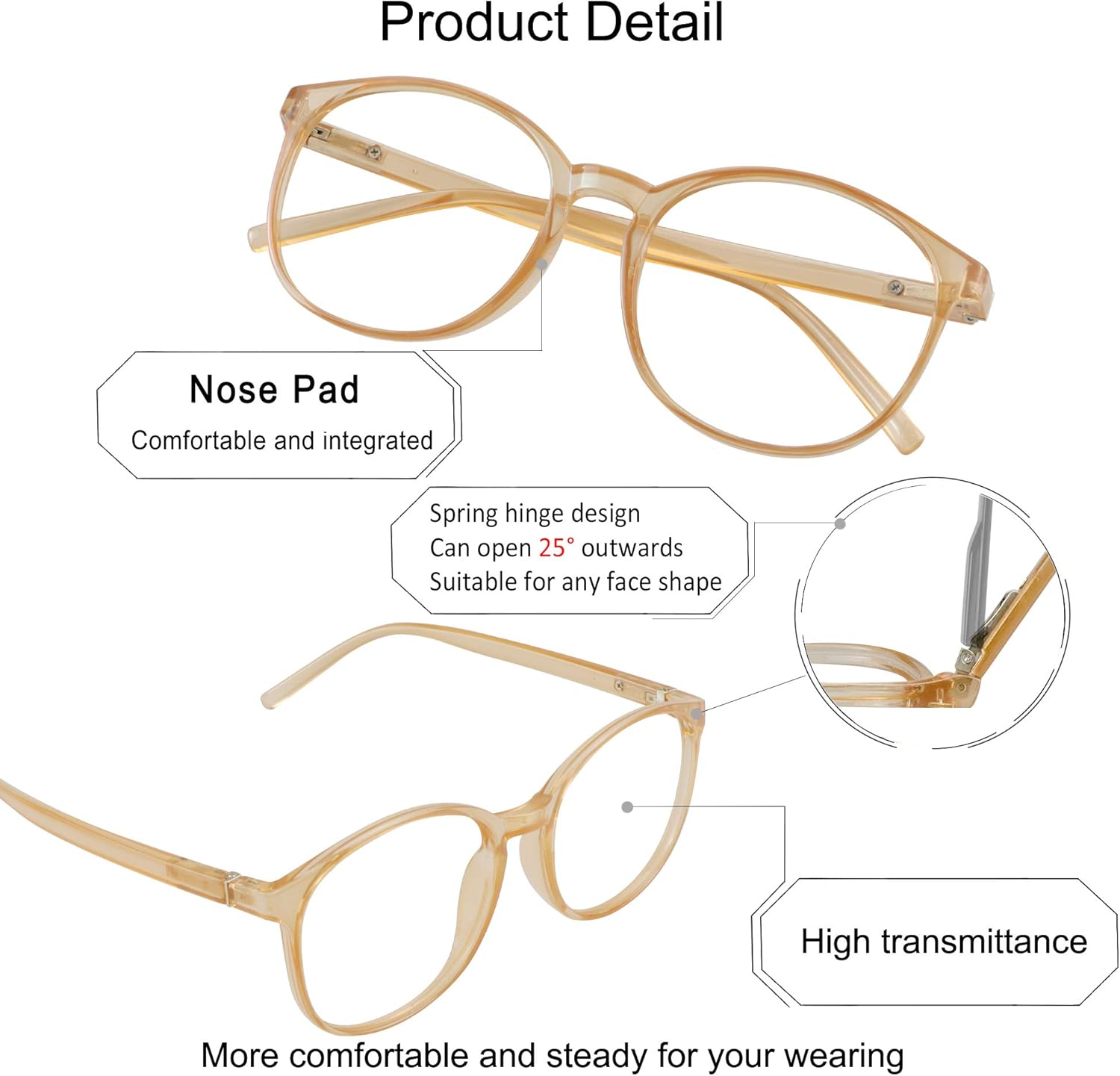 YEIN Presbyopic Progressive Multifocal Reading Glasses, Spring Hinge Blue Light Blocking Glasses, with Clear Lenses for Women and Men (champagne,+0.00/+2.25 magnification)