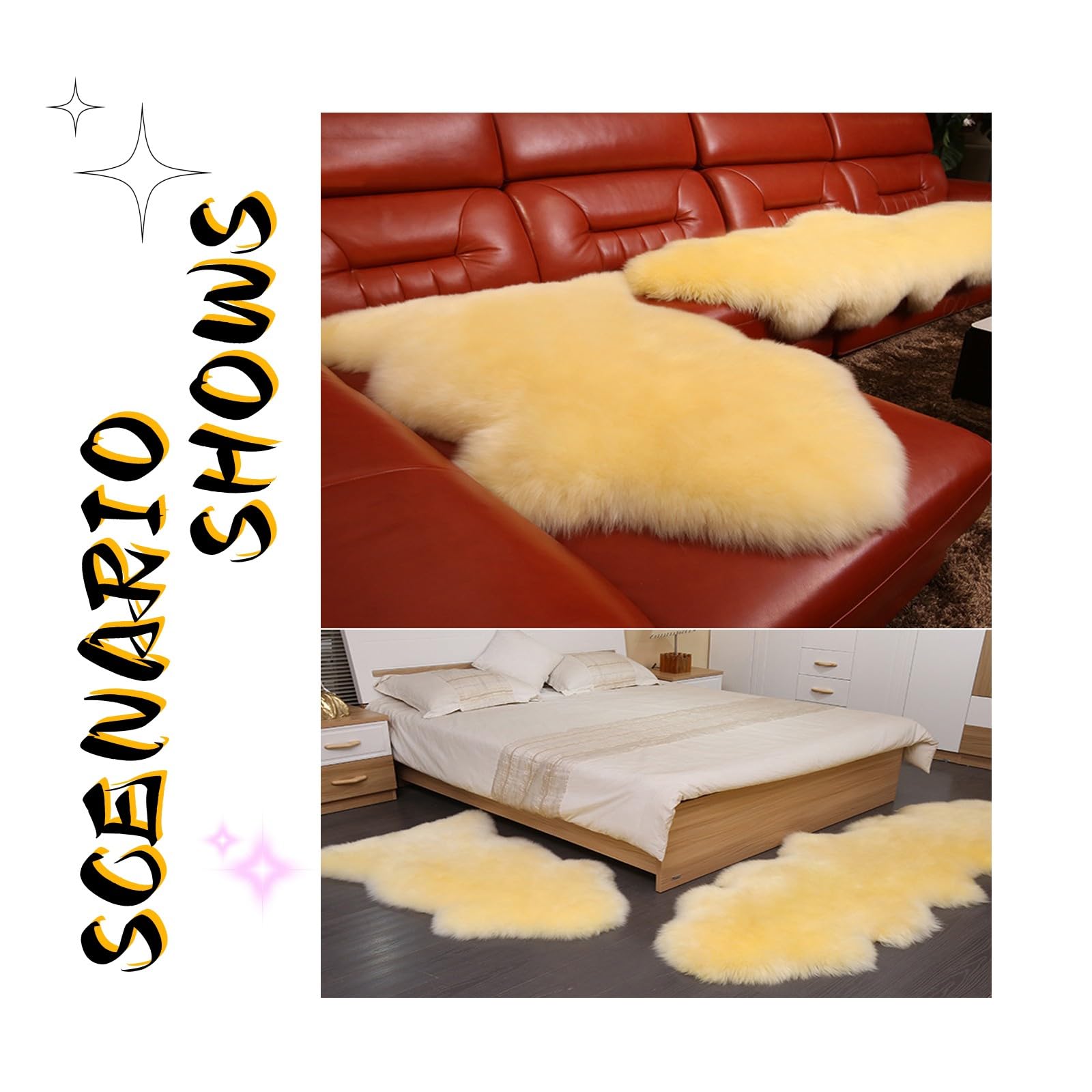 Grand Tapis en Peau de Mouton VéRitable - Tapis en Peau de Mouton VéRitable de Nouvelle ZéLande Housse de Chaise de Luxe en Peau de Mouton Tapis de Canapé(Beige,75 * 110cm)
