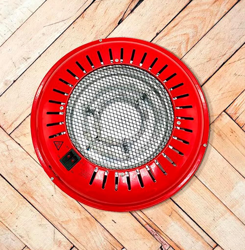 Brasero Eléctrico Redondo de Metal para Mesa y Camilla | Bajo Consumo con 3 Niveles de Potencia 300W/500W/800W | Se coloca en el suelo para que el calor suba hacía arriba | Color Rojo
