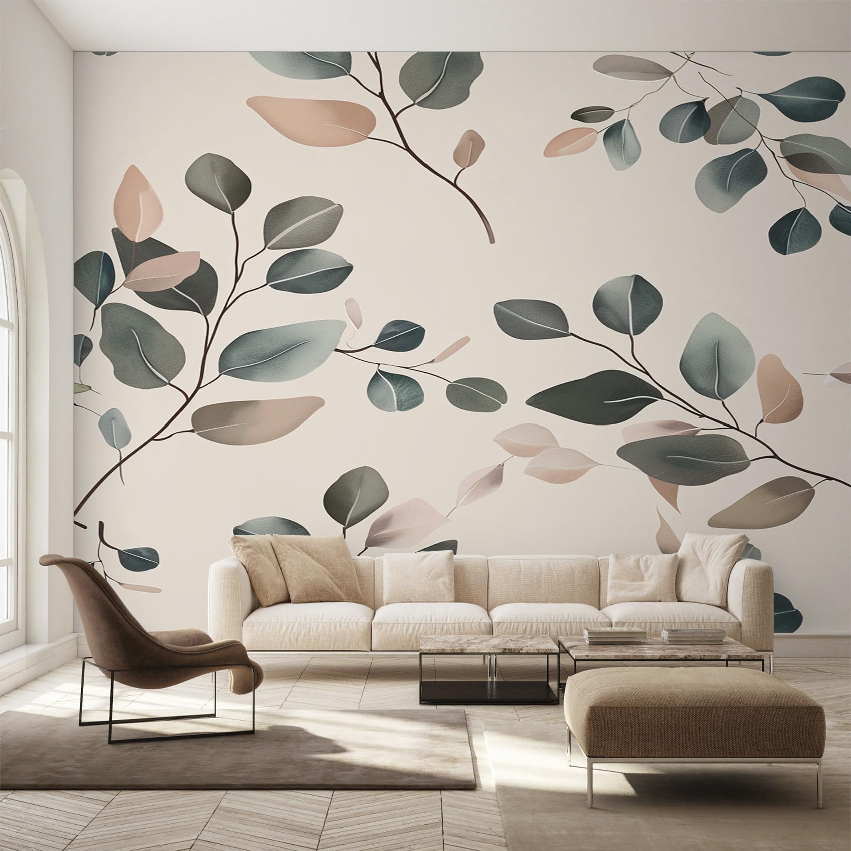 Papier peint panoramique feuilles d'eucalyptus pour camoufler les imperfections murales
