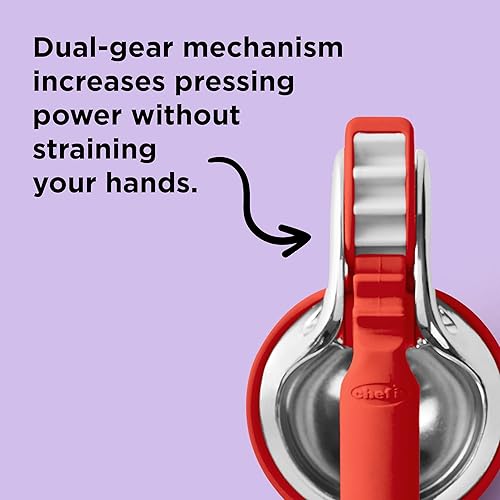 Miniatura 4 de Chef'n FreshForce Exprimidor de Limón y Cítricos, Prensa Manual con Potencia de Doble Engranaje para Máxima Extracción de Jugo, Duradero, Naranja