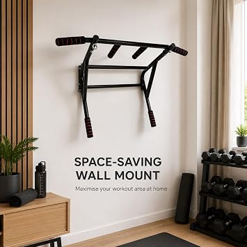 Wall Mounted Pull Up Bar & Dip Station | Heavy Duty Multifunctional Power Tower for Home Gym Chin Ups Dips Leg Raises & Strength Training Fitness Equipment