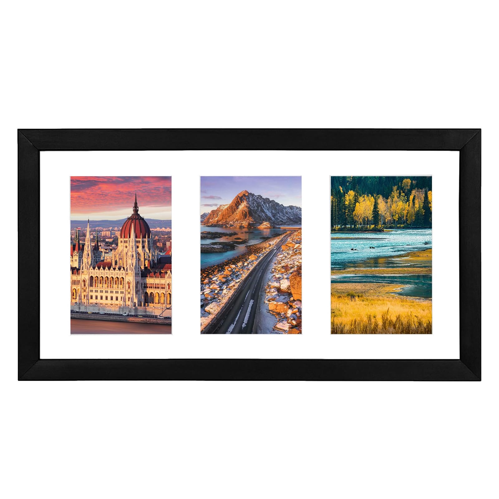 DMSELL 3 Aperture Photo Frame 6x4 Black with Mount, Multiple Picture Frames 6x4 for Tabletop Display and Wall Decoration