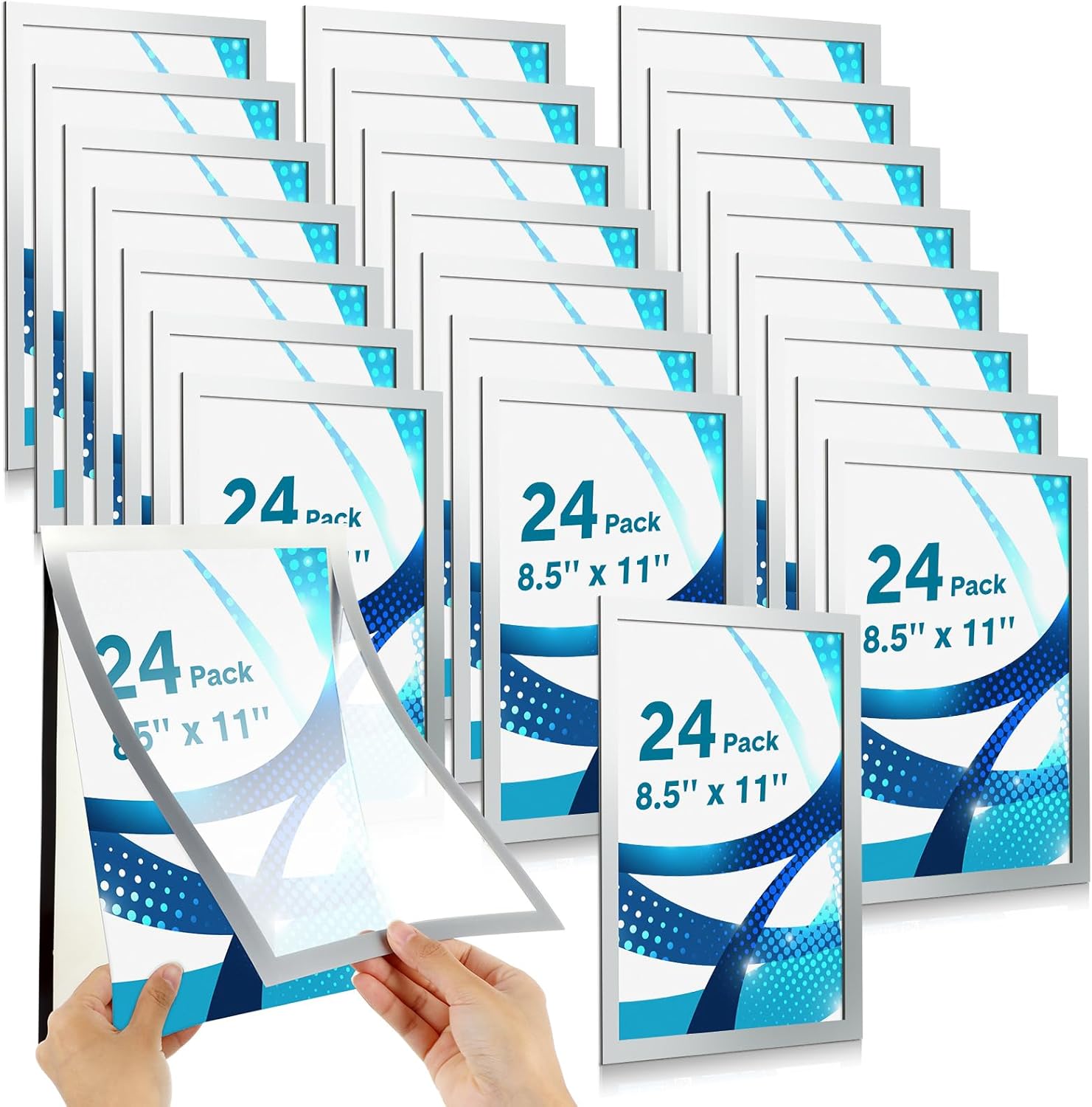 Leinuosen 24 Pcs 8. 5 x 11 Inch Magnetic Signs Holders Bulk Self Adhesive Picture Frames Document Holder Wall Mount for Windows Wall Door Home Office(Black)