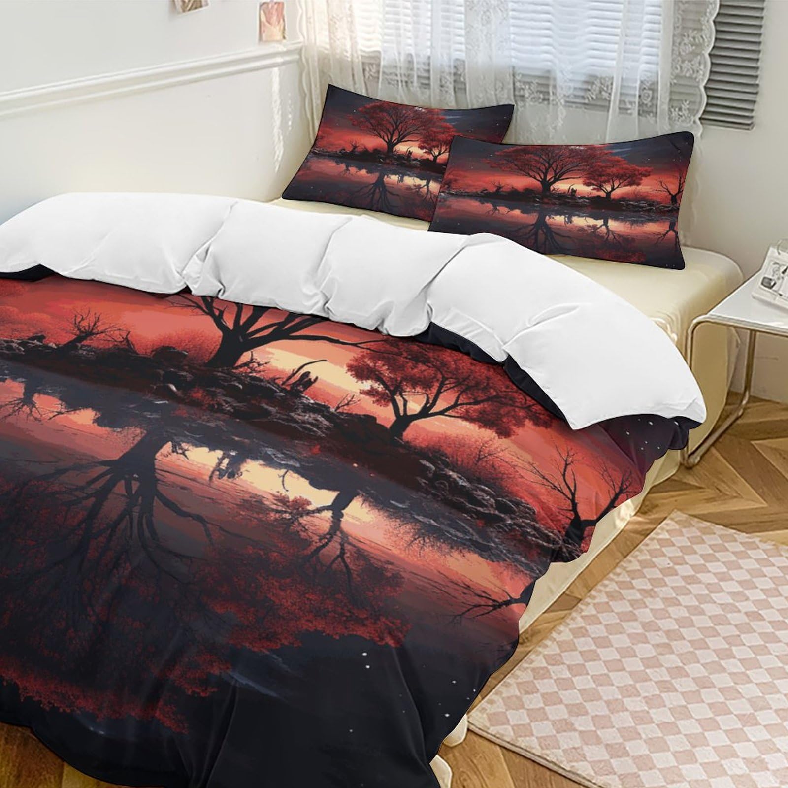Housse de couette toutes saisons en microfibre légère rouge avec fermeture éclair