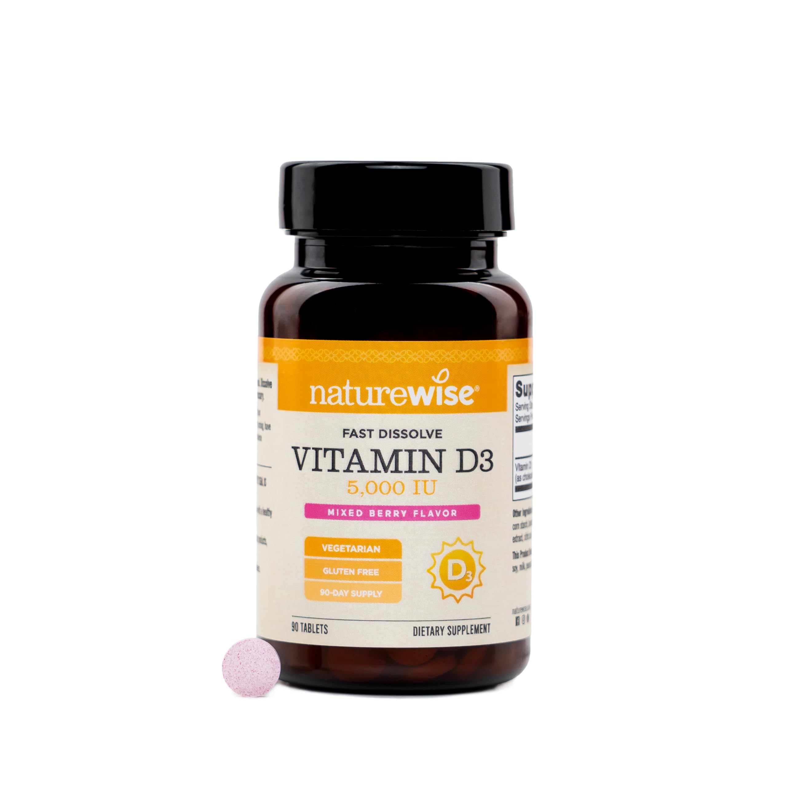 NatureWise Vitamin D3 5000IU Supplement, Sublingual, Berry, 90 Tablets