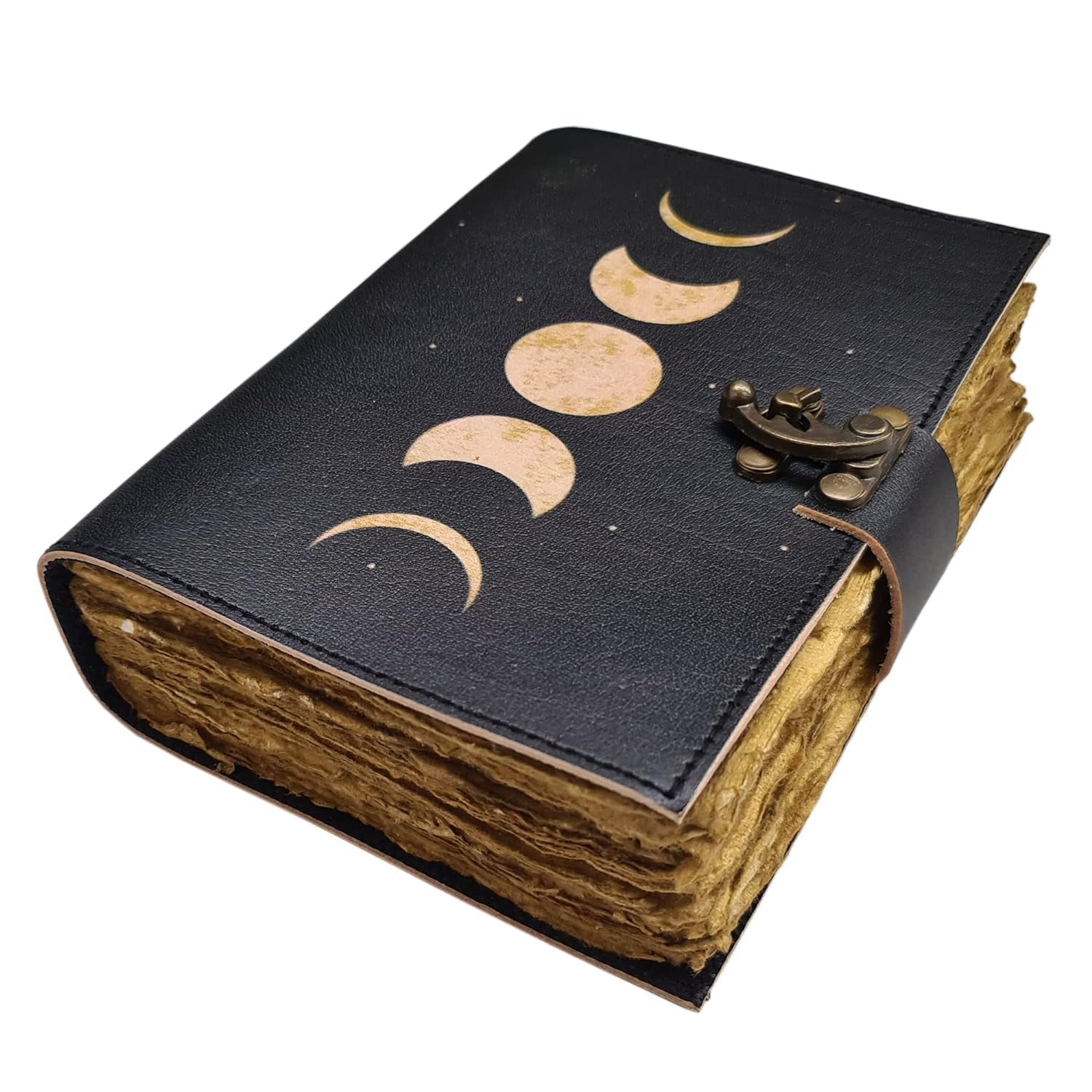 Moon eclipse leather journal handmade vintage paper journal book of shadows Small Antique Handmade Leather Bound Journal with Old Fashioned Deckle Edge Paper (8x6 Inch)