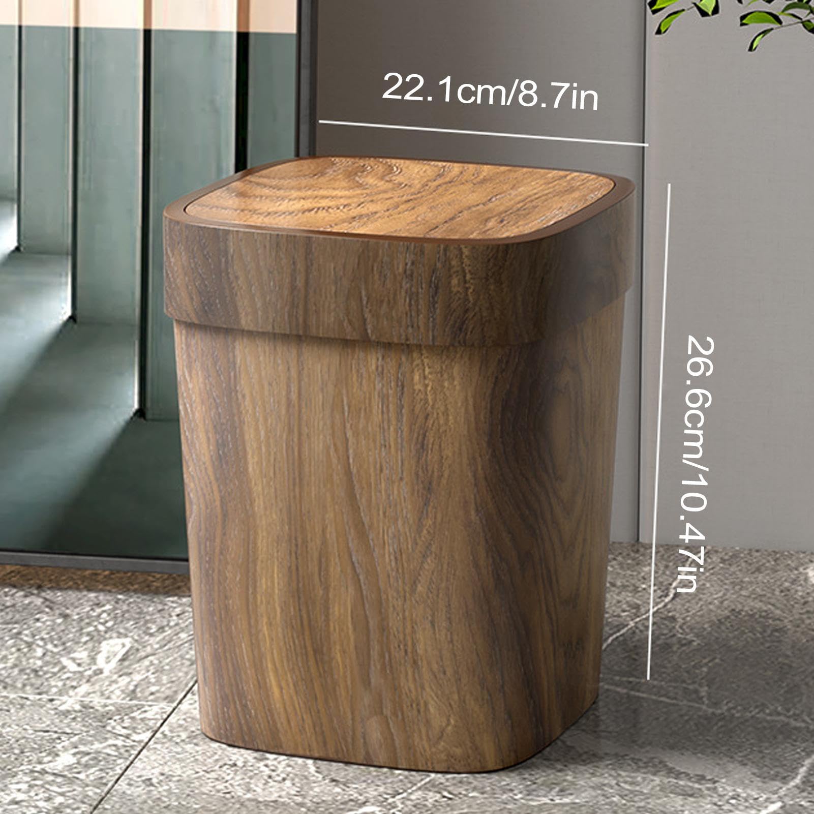 Générique Poubelle En Bois Avec Couvercle, 12L Brun Anti-odeurs Poubelle De Table À Grain En Bois | Corbeille À Déchets Pour Cuisine Salle Bain Buanderie Maison Campagne Terrasse 22.1x26.6cm