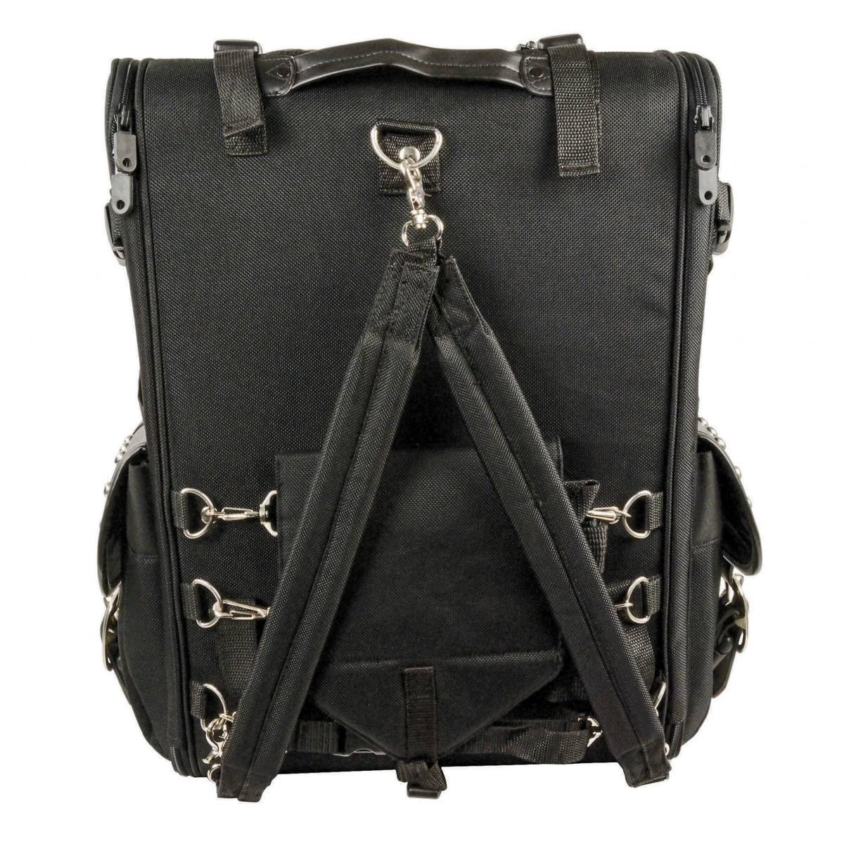 Milwaukee Leather SH673 X-Large Black Textile 2-Piece Studded Motorcycle Touring Sissy Bar Bag - X-Large