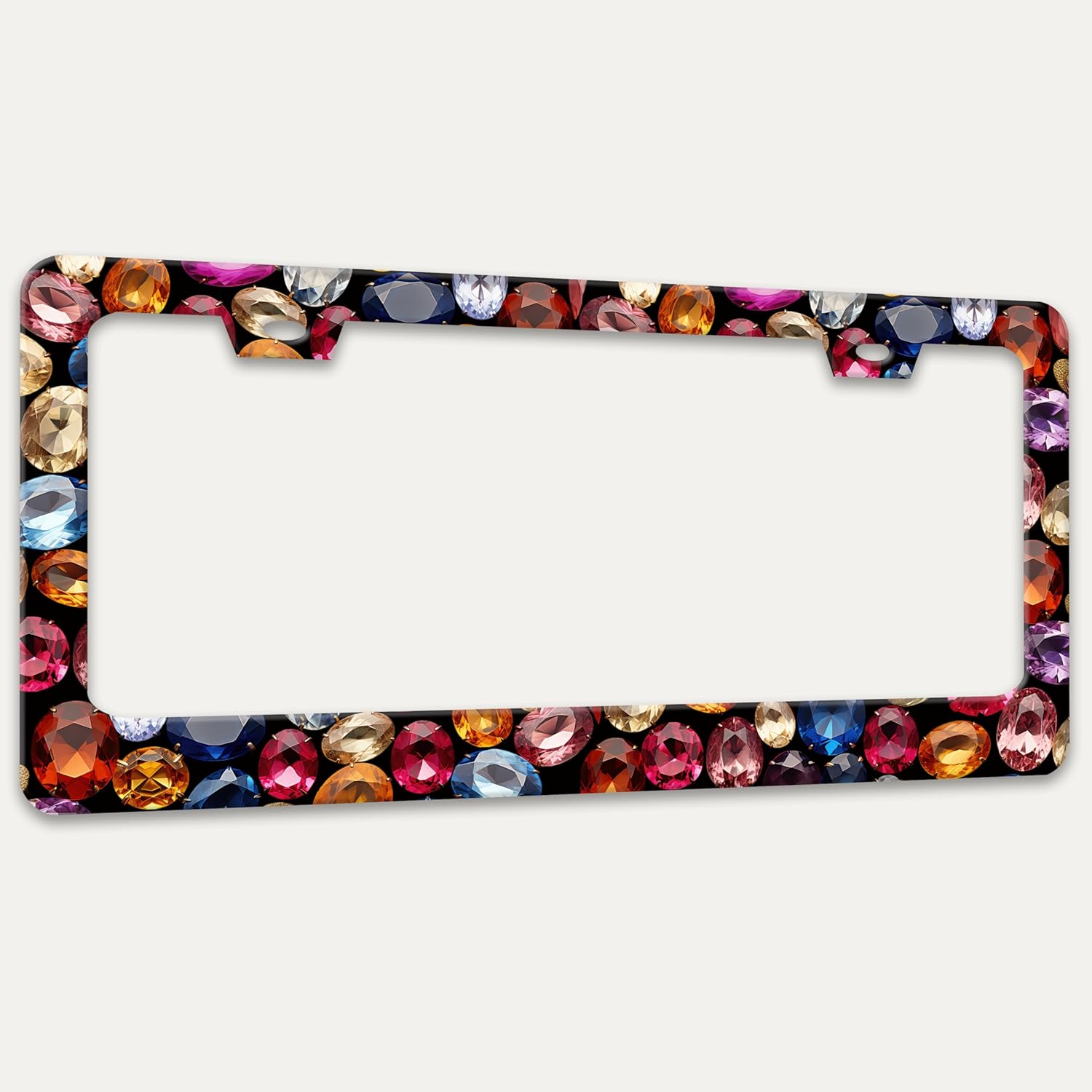 Beautiful Gemstone Pattern License Plate Frame Bling License Plate Holders Funny Stainless Steel Auto Accessory Bracket 2 Hole With Screws Universal Us Car License Plate Frames 6x12 Inch For Women Men - Image 7