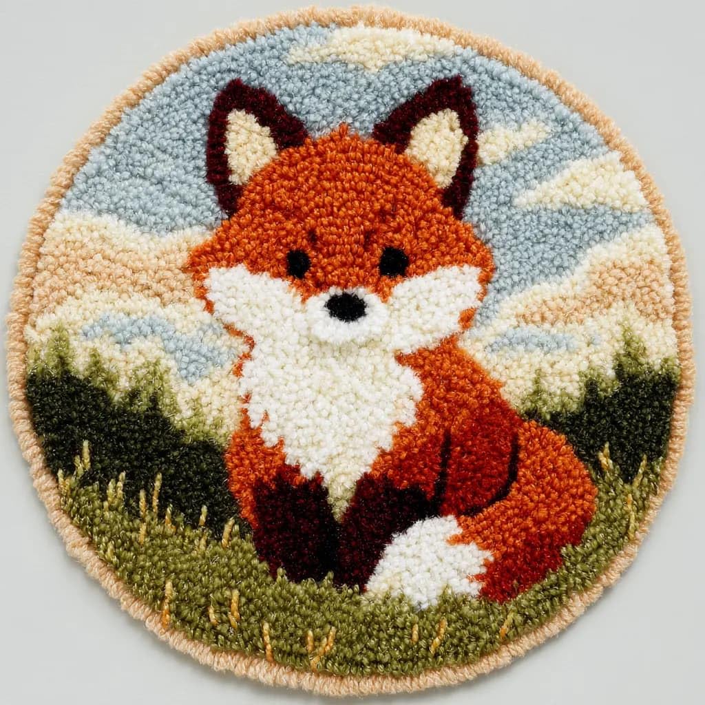 Wallustrioaw B Round Latch Hook Rug Kits Fox For Adults And Starter 50 * 50Cm