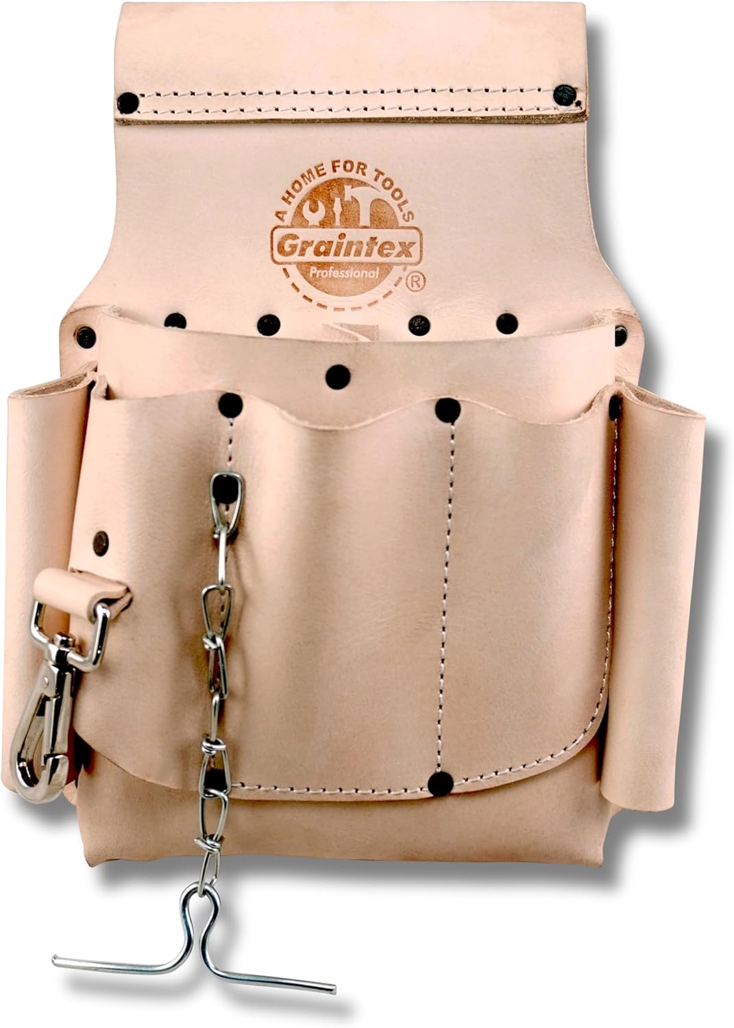 Graintex Electrician Leather Tool Pouch | Natural Color Top Grain Leather | Perfect for Tool Belt Electrician Tools, Durable and Spacious Design Tool Bag for Electrician, Handymen DIY - ET2199